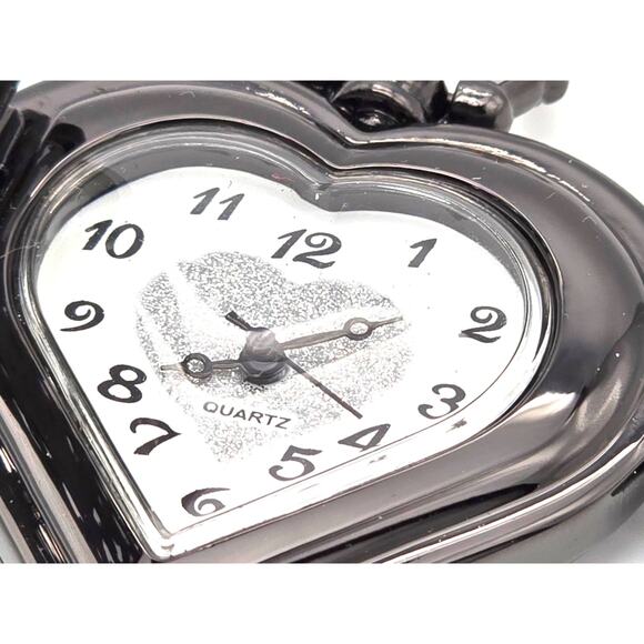 Black Heart Pendant Watch - Gothic Filigree Necklace Locket Watch Gift for Her - Picture 6 of 10